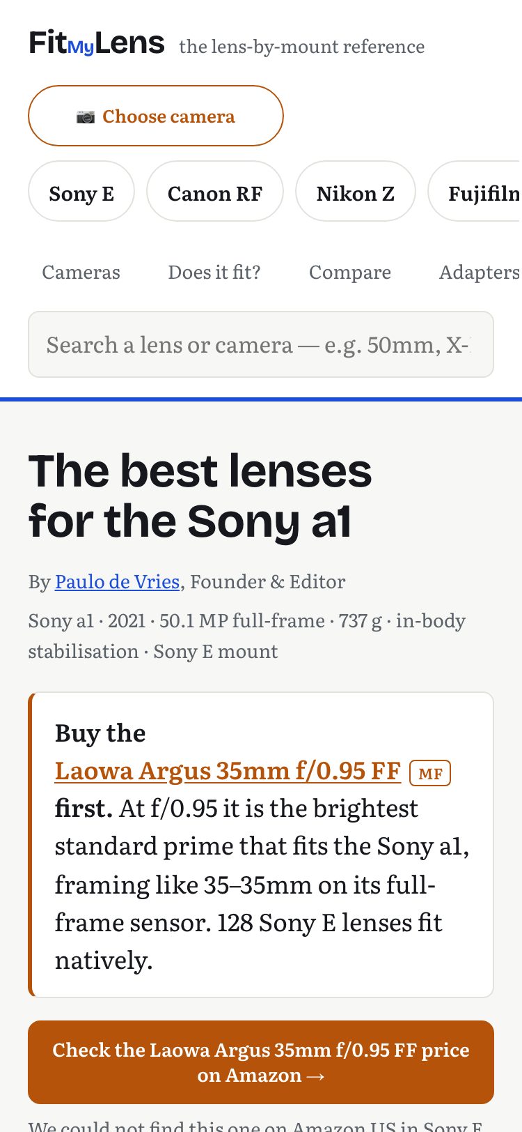Before: camera hub at 375 px with no fixed buy bar